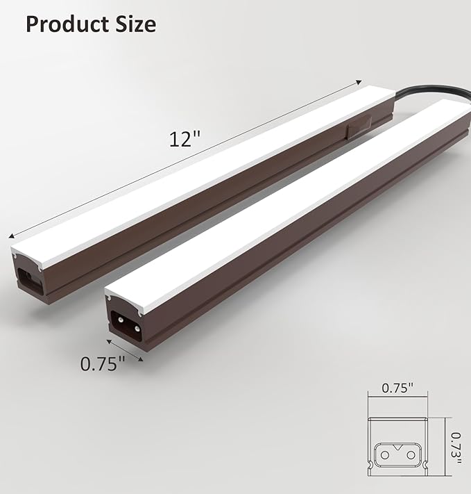 Under Cabinet Lighting Plug in, 12 Inch 2 Pcs, Linkable AC120V 3CCT 3000K/4000K/5000K Ultra Slim, LED Under Cabinet Lights for Counter Light, Kitchen, Shelf, Sink, Workshop, Desk, Bronze
