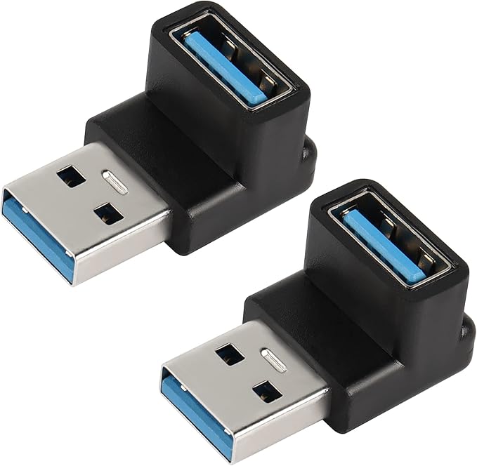 QIANRENON 90 Degree USB 3.1 Adapter USB A Male to Female Right Angle Connector 10Gbps USB Type A 3.1 Data Transfer Converter Coupler OTG for PC Laptop Power Bnak 2Pcs