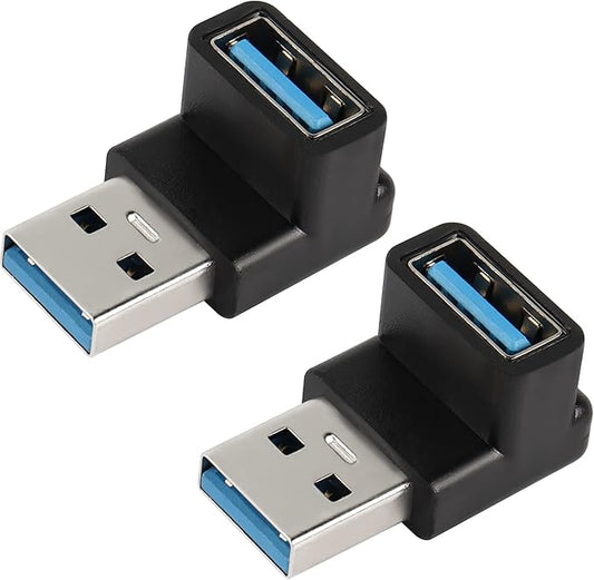 QIANRENON 90 Degree USB 3.1 Adapter USB A Male to Female Right Angle Connector 10Gbps USB Type A 3.1 Data Transfer Converter Coupler OTG for PC Laptop Power Bnak 2Pcs