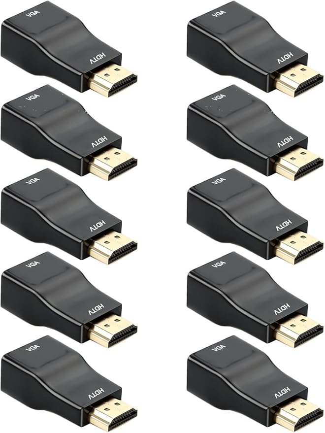 HDMI to VGA 10-Pack, HDMI to SVGA Adapter Converter 1080P Male to Female Cord for Computer, Desktop, Laptop, PC, Monitor, Projector, HDTV and More