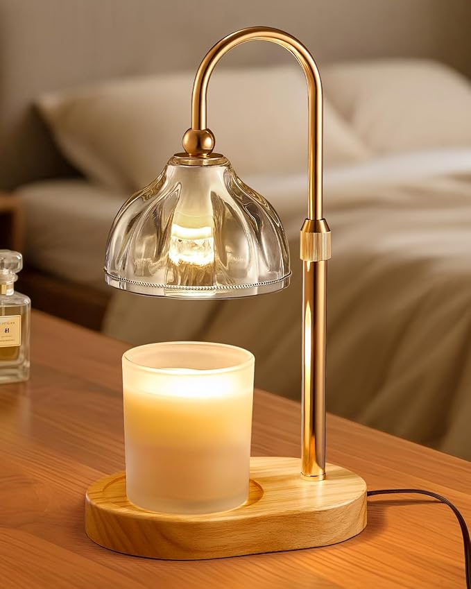 Candle Warmer Lamp, Wax Melt Warmer with Timer Dimmer, Height Adjustable, Clear Lampshade, Includes 2 Bulbs, Birthday Gifts for Women, Mom, Christmas, Housewarming