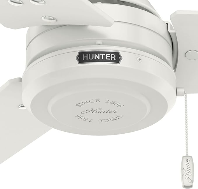 Hunter 52 inch Outdoor or Indoor Ceiling Fan No Light - White Ceiling Fan without Light, For Patio, Porch, Garage, or Living Room, Standard Mount, 3 Blades, Pull Chain - Cassius 59263, Fresh White