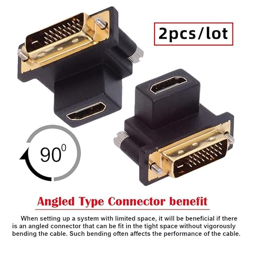 cablecc 2pcs/Set DVI Male to HDMI Female 4K Adapter Up & Down Angled 90 Degree for Computer HDTV Graphics Card