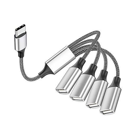 Fidioto USB C Male to 4USB Female Y Cable, Type C to 4USB Charger Adapter, Hub for Laptop, Tablet,Telephone, Flash Disk Drive, Gaming Consoles