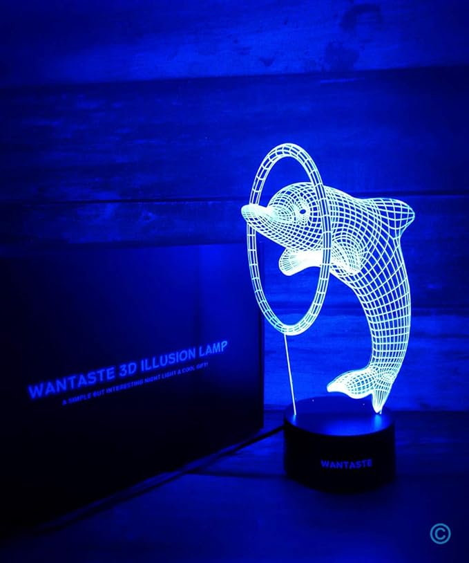 3D Dolphin Decor Lamp with Remote, 7 Color Changing Night Light Toys, Ocean Porpoise Birthday Gift for Kids, Girls, Boys