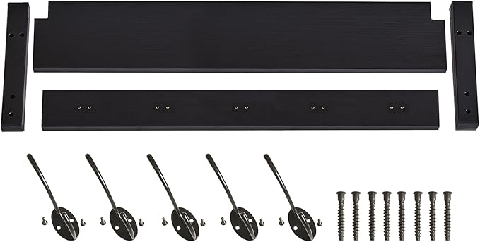 YMYNY Coat Rack Wall Mount with Shelf, 2 Pack 23.6" Coat Hooks Coat Hanger Wall Mount, Wall Hooks for Hanging, Hat Rack for Wall, Towel Hooks for Bathrooms, Black UHWS004B-2