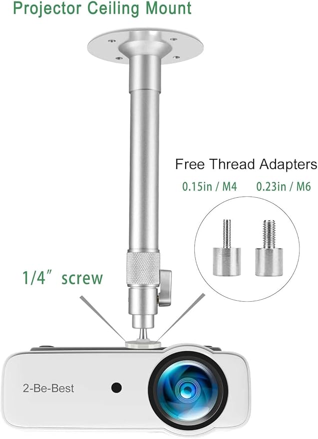 2-Be-Best Upgraded Projector Mount,14-23in / 37-60cm Projector Ceiling Mount Extendable Ceiling Projectors Mounts Adjustable Angle 360° Rotation Drop Ceiling Projectors Mounts Silver
