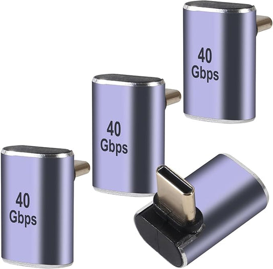 4pcs 90 Degree Right Angle USB C Male to Female Adapter/Connector, USB Type C Adapter Extender Support 100W, 40Gbps, 8K@60Hz for Steam Deck, MacBook,Thunderbolt ect(Up and Down Bend)