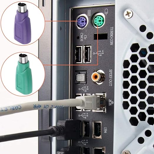 PS/2 to USB A Adapter Male to Female Keyboard Adapter PS-2 Jack to USB A Plug for Mouse and Keyboard, Replacement PS/2 Keyboards Adapters, 4 PCS