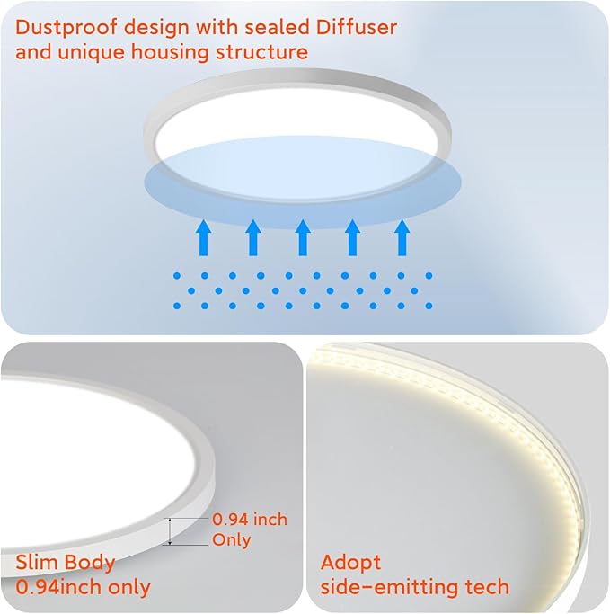 TALOYA Flush Mount Ceiling Light with Remote,3000K-6500K Adjustable,2000K Nightlight,12 Inch, Led Low Profile Ceiling Lights for Bedroom, Living Room, Kitchen, White