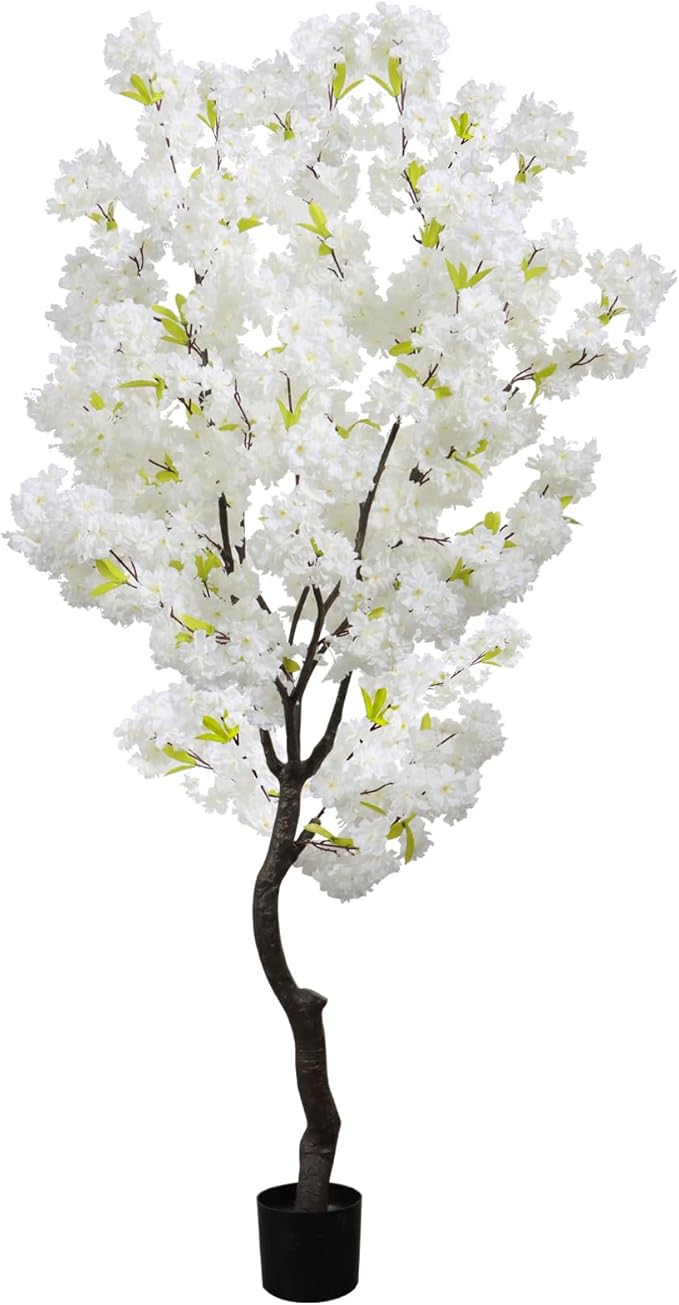 White Faux Cherry Blossoms Tree Artificial Cherry Blossom Tree Bedroom Trees for Home Decor 6FT