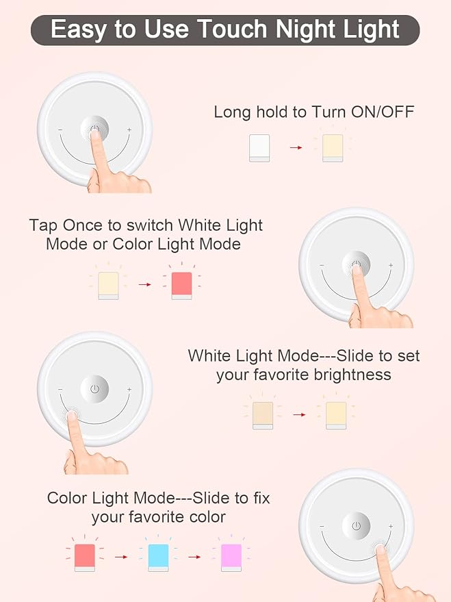 Baby Night Light, Nursery Night Lamp for Breastfeeding, Portable Nightlight for Kids Toddlers Bedroom, Warm & Soft Bedside Lamp, Touch Control, Rechargeable, Lasting Up to 100Hours
