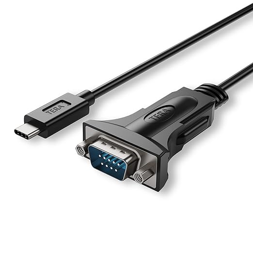 Tera Grand - USB C to RS232 Serial DB9 Adapter Cable with Hex Nuts and FTDI chipset, Supports Windows 11, 10, 8, 7, Vista, XP, 2000, 98, Linux and Mac, 3 Ft