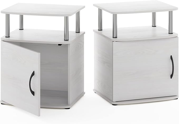 Furinno Jaya End Side Sofa Table/Nightstand with Door, 2-Pack, White Oak/Stainless Steel Tubes
