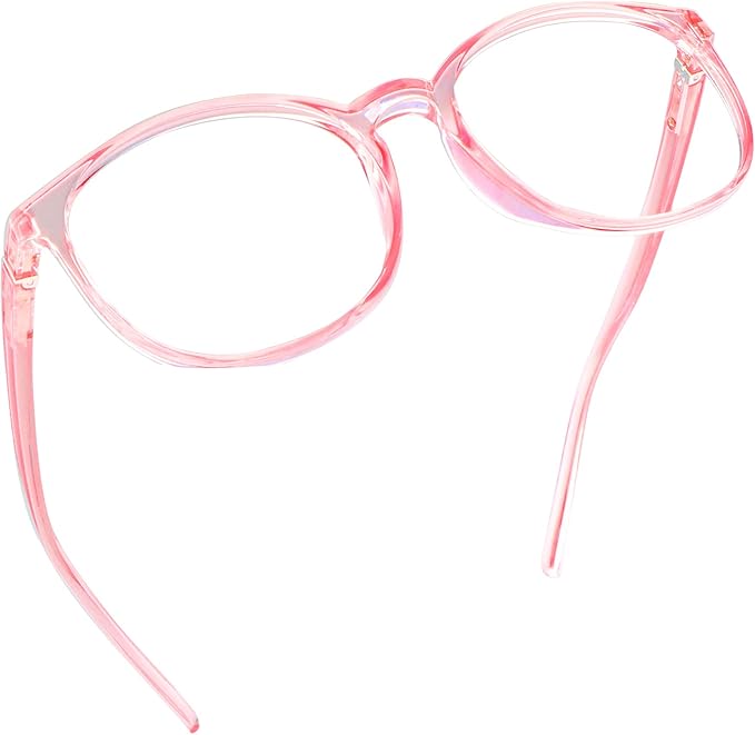 LifeArt Round Blue Light Blocking Glasses, Computer Glasses, Gaming Glasses, TV Glasses for Women Men (Clear Pink, 2.50 Magnification)