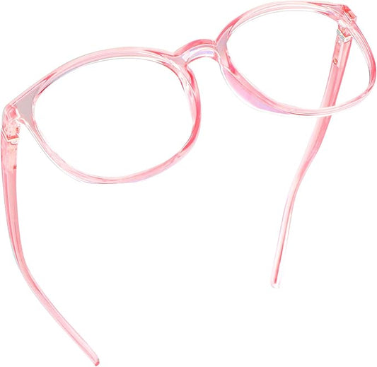 LifeArt Round Blue Light Blocking Glasses, Computer Glasses, Gaming Glasses, TV Glasses for Women Men (Clear Pink, 4.00 Magnification)