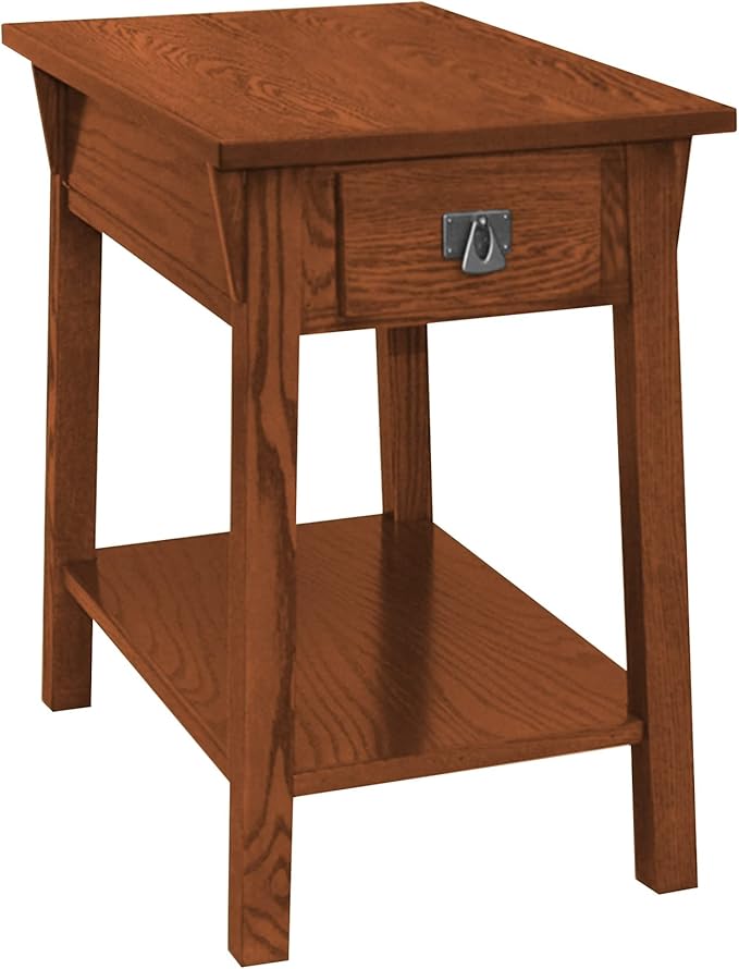 Leick Home Mission End Table, Solid Wood, 1 Storage Drawer, Bottom Display Shelf, Narrow, Easy-Assembly, For Living Room/Bedroom, Russet, 24 in L x 15 in W x 24 in H, 9059-RS