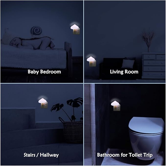 Night Lights Plug into Wall - Sensor LED Mushroom Light, Cute Energy Saving Mushroom Lamp for Adults Kids Living Room Bedroom Kitchen, Bathroom Toilet, Stairs, Hallway Corridor, Gift Ideal, Warm White