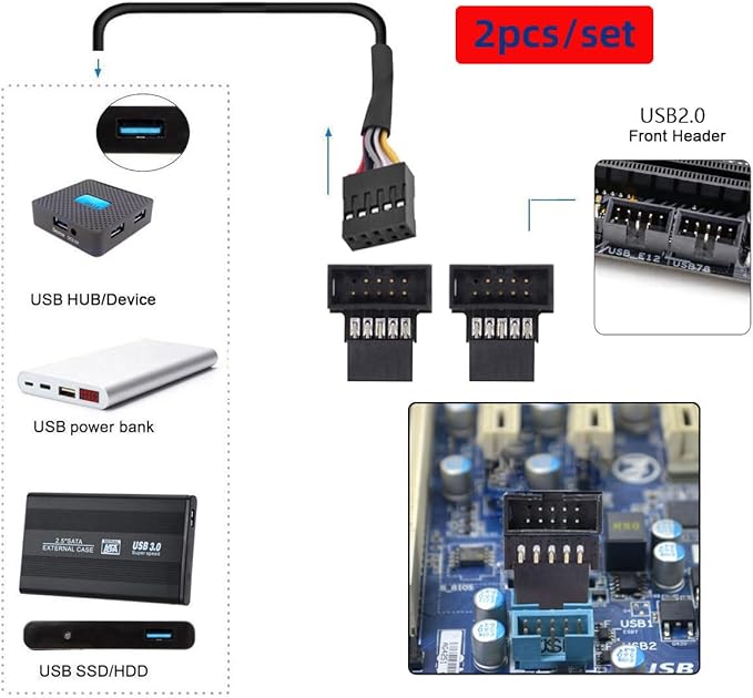 CY Adapter 2pcs/lot Up & Down Angled USB 2.0 10Pin 9Pin Male to Female Extension Adapter 90 Degree