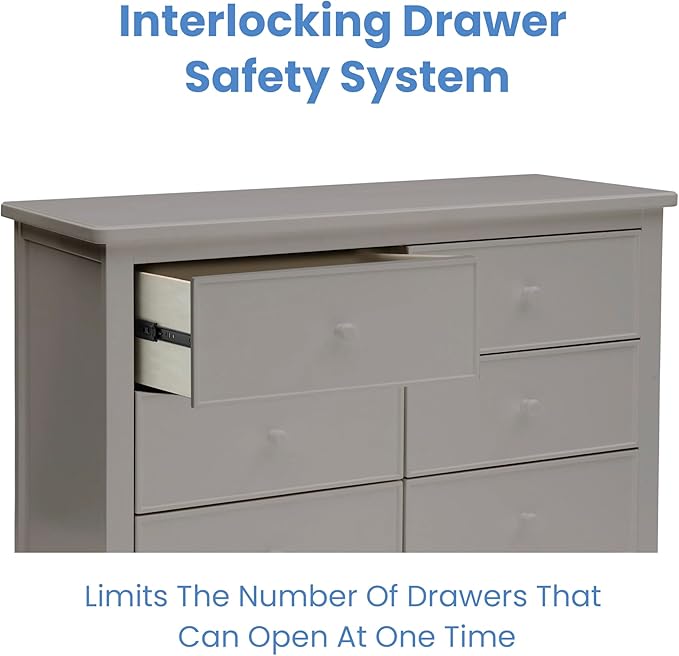 Delta Children Haven 6 Drawer Dresser with Interlocking Drawers - Greenguard Gold Certified, Grey