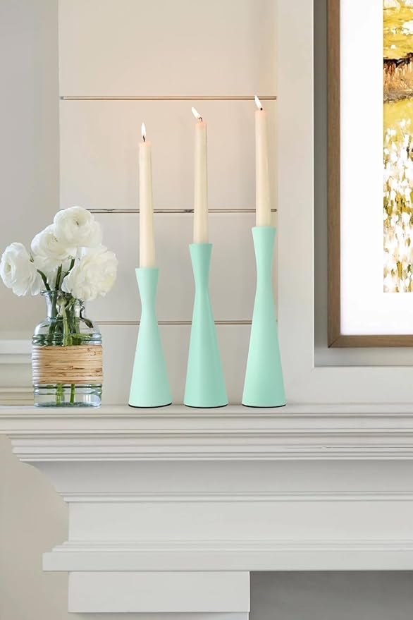 Vixdonos Taper Candle Holders Metal Candlestick Holders Set of 3 Table Mantel Decorative Candle Stand for Dinning,Party，Wedding,Home Decor(Light Green)