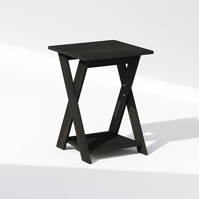Furinno TIDUR Night Stand, Open Shelf Design X-Legs Nightstand, Criss-Crossed Bedside Table, End Table, Side Table, for Bedroom, Living Room, Espresso