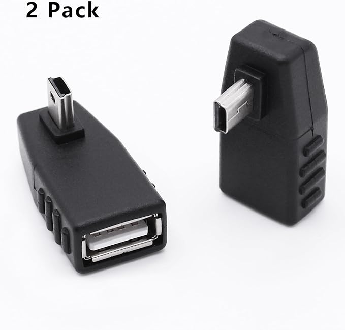 90 Degree Mini USB to USB A OTG Adapter,Right Angle Mini USB 5-Pin Type B Male to USB Type A Female Adapter Converter for Digital Cameras,Black(2 Pack,Right)