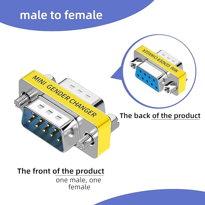 db9 Connector Null Modem Adapter，9-Pin Serial vga Adapter RS232 db9 Gender Changer,for Computer and Industrial Device Data Transfer(F-F, M-F, M-M)