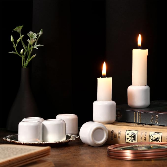 Suclain 20 Pieces 0.7 Inch Chime Candle Holder Small Candle Holders Ceramic Holder for Rituals, Spells, Vigil, Altar, Witchcraft, Wiccan Supplies(White)
