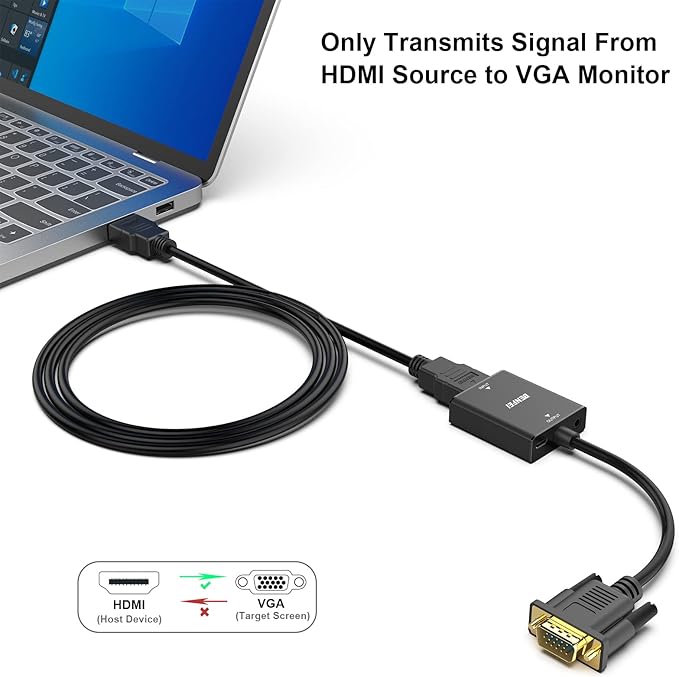 BENFEI HDMI to VGA Adapter, Female HDMI Input to Male VGA Output Adapter with 3.5mm Audio Jack Compatible for TV Stick, Computer, Laptop,ect-2 Packs