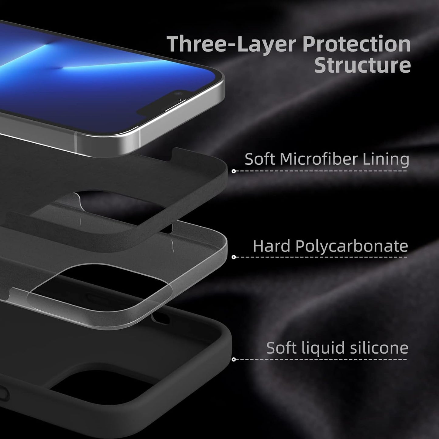 K TOMOTO iPhone 13 Pro Case, [Drop Protection] [Anti-Fingerprint] Shockproof Liquid Silicone Cover with Microfiber