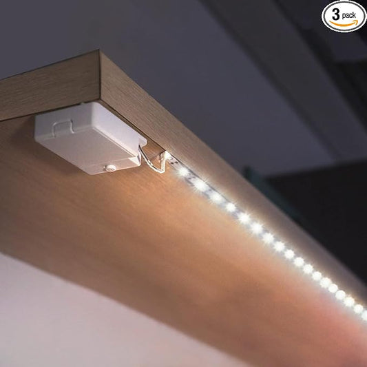 Battery Powered LED Strip Lights, 3 Pack 40 Inch Cordless White LED Light Strips for Shelves and Under Cabinet Indoor Use, Battery Operated LED Strip Lights, Cool White 6500K