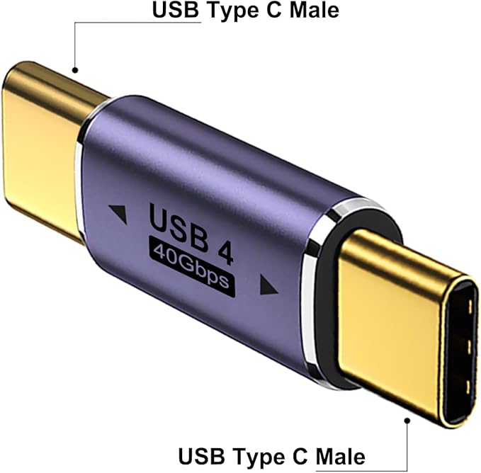 AreMe 2 Pack USB C Male to Male Adapter, USB Type C Coupler Extender Support 100W, 40Gbps, 8K@60Hz for Thunderbolt 4/3, MacBook Pro/Air, Laptop, Phones and More Type C Devices (Purple)