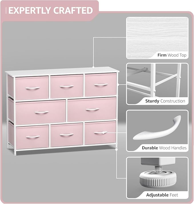 Sorbus Kids Dresser with 8 Drawers - Chest Organizer Unit with Steel Frame Wood Top & Handle, Fabric Bins for Clothes - Wide Furniture for Bedroom Hallway Kids Room Nursery & Closet