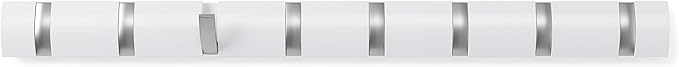 Umbra Flip Wall-Mounted Coat Rack Rail Hook for Hats, Jackets, Bags and More – Modern, Space-Saving Storage Organizer for Entryway, Mudroom, Closet, Bathroom, Bedroom, Kids Room, or Nursery, 8 Hooks,