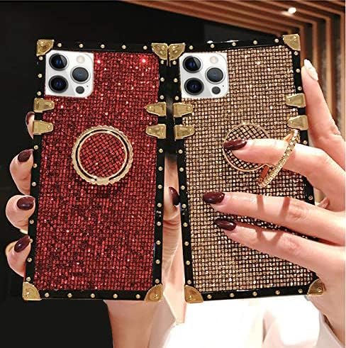 for Samsung Galaxy S24 Plus S24+ Bling Case - Fashion Box Trunk Design Glitter Cute Gold Square Corner Soft Cover with