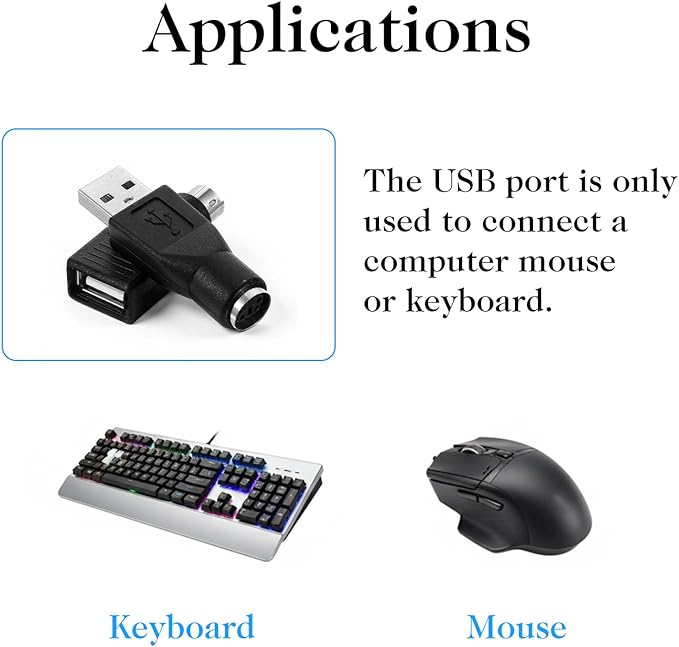USB to PS2 Adapter, 2PCS USB Female to PS/2 Male Converter Black Male to Female Keyboard Adapter PS-2 Jack to USBA Plug for Mouse and Keyboard, Replacement PS/2 Keyboards Adapters