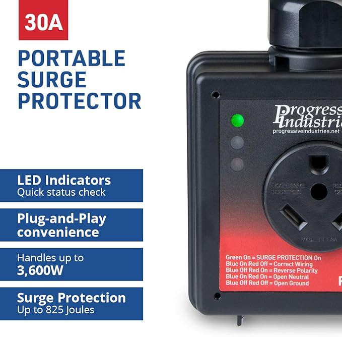 Progressive Industries SSP-30X Portable RV Smart Surge Protector, Black, 30 Amp