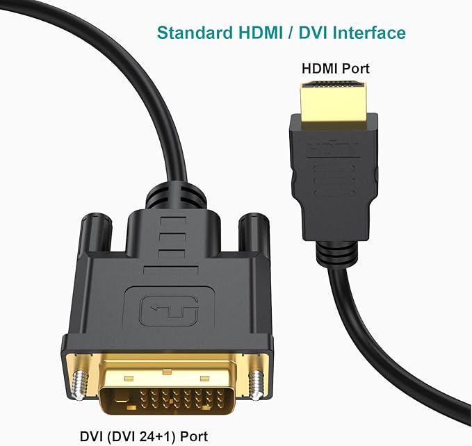 HDMI to DVI Cable 10-Pack, 6 Ft Bidirectional DVI-D to HDMI Male to Male High Speed Adapter Cable Support 1080P Full HD (10, Black)