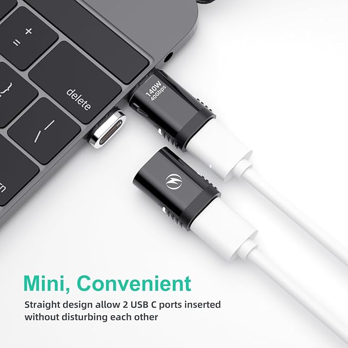 HanCenDa 140W USB C Magnetic Adapter 2Pack, 180 Degree Adapter 40Gbps Support 8K@60Hz Video Display for Thundeolt MacBook Pro/Air and More Type C Devices