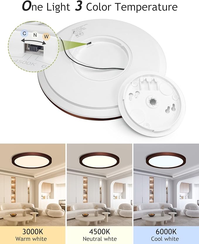 hepside 1PACK Flush Mount LED Ceiling Light Fixture Oil Rubbed Bronze, 12Inch 28W, Dimmable 3000K-4500K-6000K 3 Color Ceiling Lamp 3200LM Low Profile Ceiling Light for Kitchen Bedroom Hallway