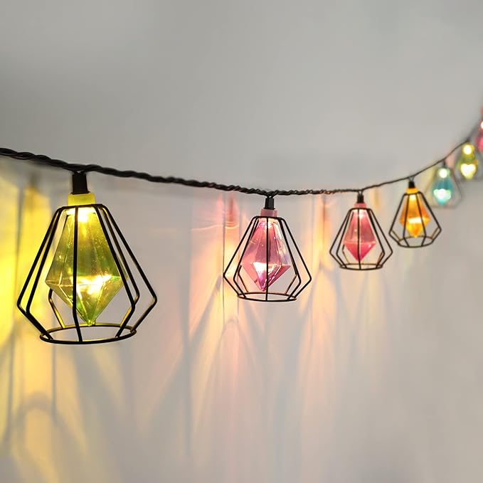 Vigdur Lantern String Lights - Muiticolor Deorative String Lights with 10 LED Bulbs Connectable, Indoor String Light for Bedroom Party Holiday Cottagecore Decor