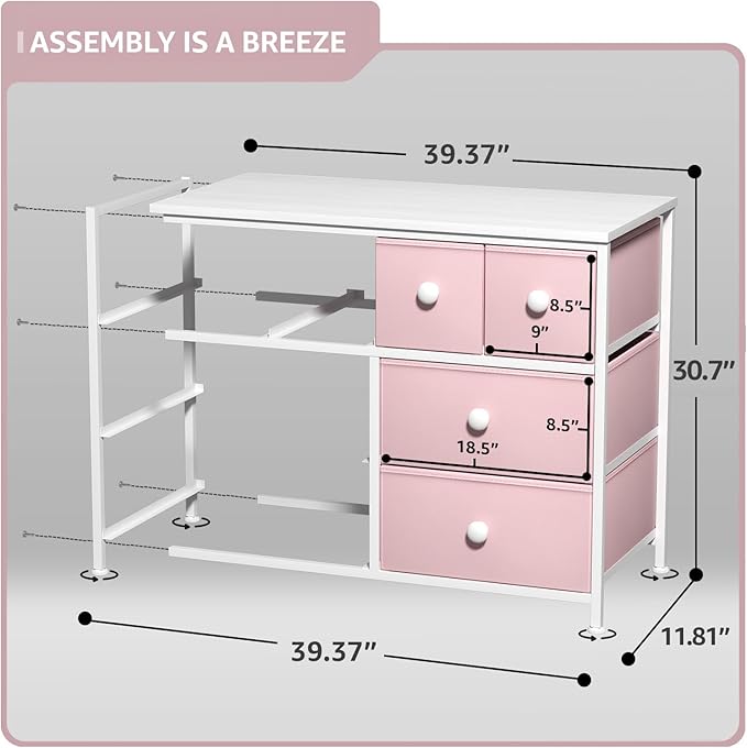 Sorbus Fabric Dresser for Kids Bedroom - Chest of 8 Drawers, Storage Tower, Clothing Organizer, for Closet, for Playroom, for Nursery, Steel Frame, Fabric Bins - Knob Handle (Pastel Pink)