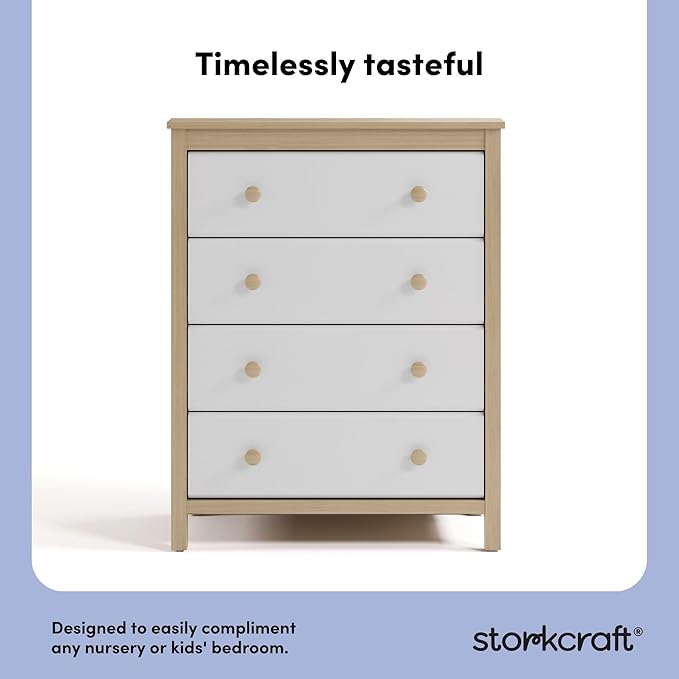 Storkcraft Alpine 4 Drawer Dresser (Driftwood and White) – GREENGUARD Gold Certified, Kids Storage Organizer, Modern 4 Drawer Chest for Bedroom, Must-Have Nursery Storage
