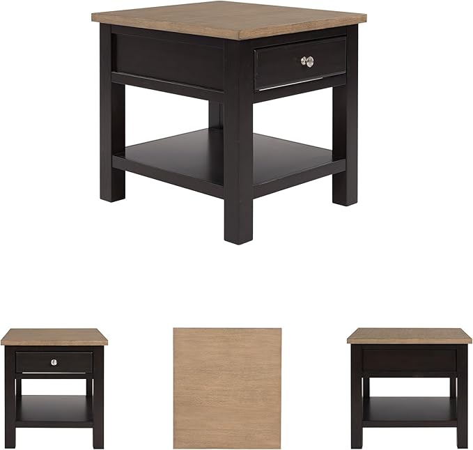 Signature Design by Ashley Drazmine Casual End Table with 1 Lower Shelf, Light Brown & Black