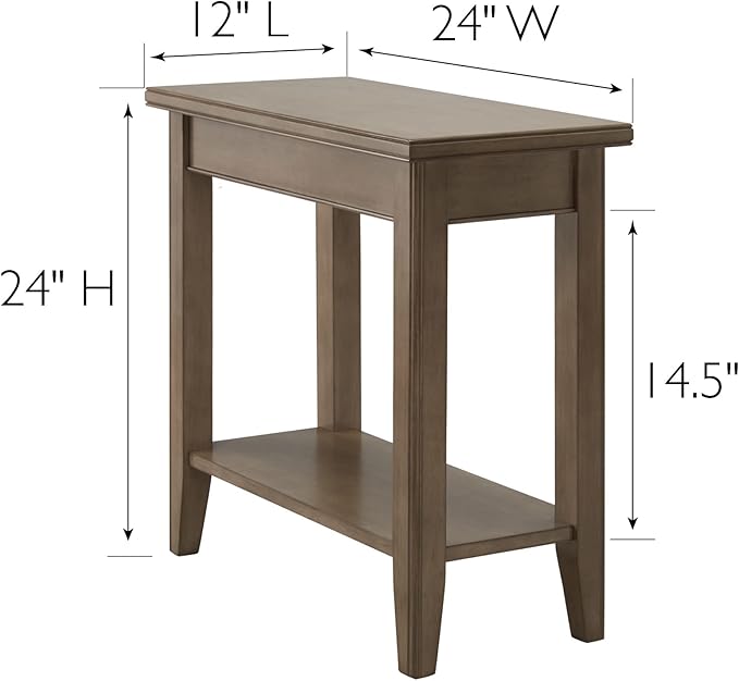 Leick Home Laurent 12 in. Narrow End Side Table, Solid Wood with Shelf, Smoke Gray, 10505-GR