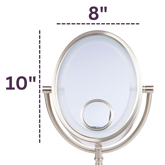 JERDON Lighted Makeup Mirror with 10X-1X Magnification & 15X Spot Mirror - Nickel Finish - Model HL9510NL