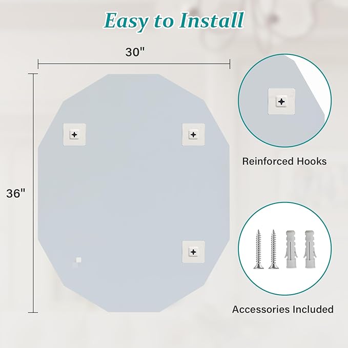 Pregaspor Single Beveled Edge Bathroom Vanity Mirror, 30" x 36" Oval Wall Mirror, Shatterproof Frameless Mirror for Over Sink, Restroom