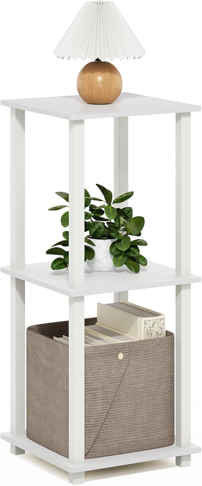 Furinno Simplistic Side Table Set of 2, 2-Tier End Table, Nightstand, Night Stand, Bedside Table, Easy Assembly, for Living Room, Bedroom, White