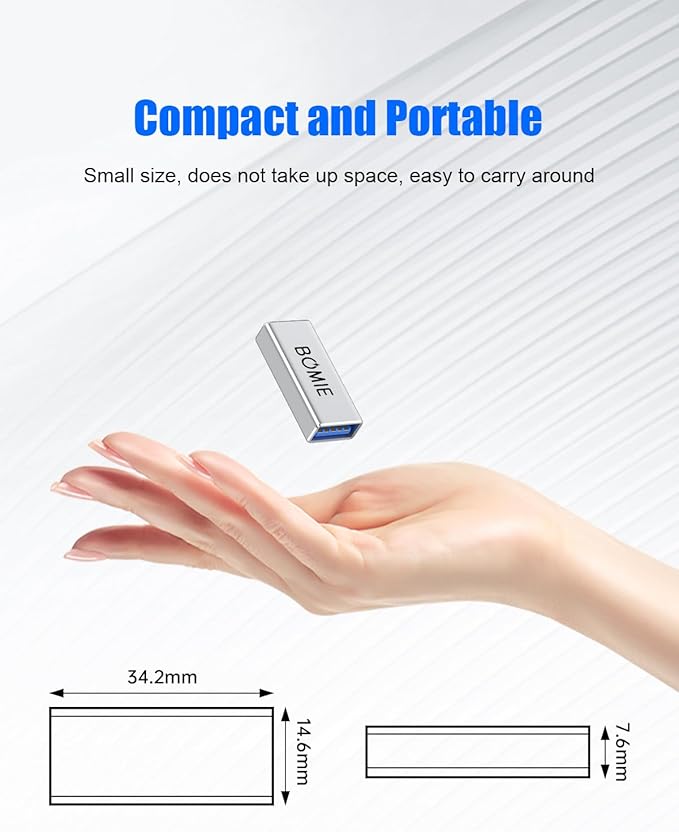 BOMIE USB Female to Female Adapter 4 Pack, USB 3.0 Type-A Female to Female Extension Adapter Connector, 5Gbps Data Transfer and Charging for Connecting Extension Two USB-A Male Ends Cable Silver